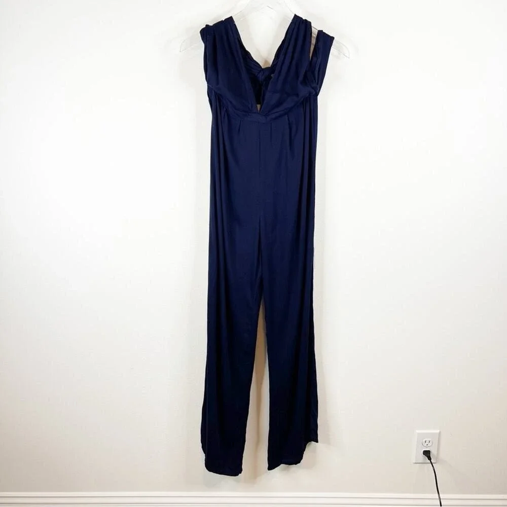 Faithfull the Brand Women's Cannes Halter Neck Bohemian Jumpsuit L Blue NWT